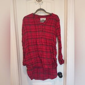 Anthropologie Holding Horses Red and Black Plaid Hi-Low Tunic